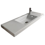 Tecla - Rectangular White Ceramic Wall Mounted, or Built-In Sink, One Hole - A modern style with an included overflow and multiple faucet hole options, this sleek wall mounted or self-rimming bathroom sink is the perfect choice for your contemporary or modern bathroom. Made out of beautiful white ceramic, this model provides extra counter space on both its right and left sides for all you bathroom materials.