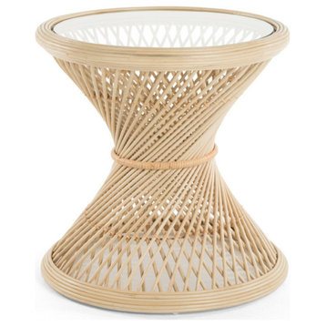 Peacock Rattan Side Table With Glass Top, Natural