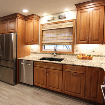 Traditional Kitchen with Quartz Countertop, Window Seat and Coffee Bar