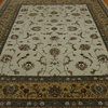 Oriental Rug Ivory Half Wool & Half Silk, Hand-Knotted Kashan Rug