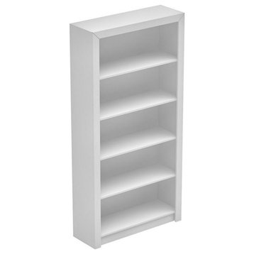 Bowery Hill Rectangular 5-Shelf Modern Wood High Bookcase in White