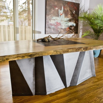 Edge Wood Slab Table W/ Faceted Metal Base