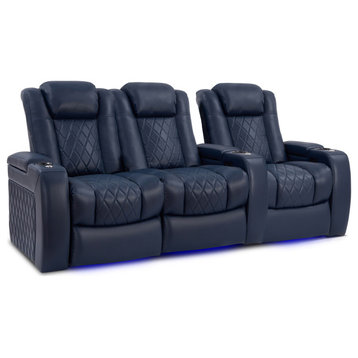 Tuscany Leather Home Theater Seating, Navy Blue, Row of 3 Loveseat Left