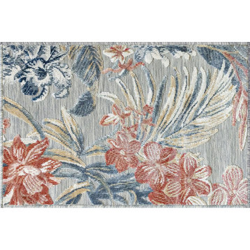 Callie Transitional Floral Area Rug, Gray & Light Red, 1'11'' X 3'