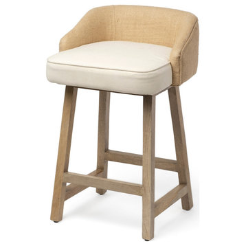 Monmouth Cream and Beige Fabric Seat with Brown Solid Wood Frame Counter Stool