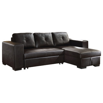 ACME Lloyd Sectional Sofa With Sleeper, Black Faux Leather