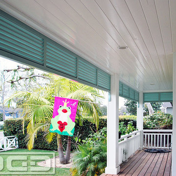 Orange County Handmade Architectural Porch Shutters in a Louvered Bahama Style!
