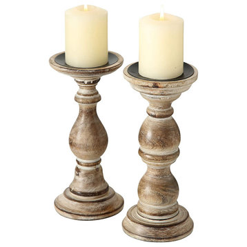 Rustic Stockbridge Wooden Candle Holders, Set of 2