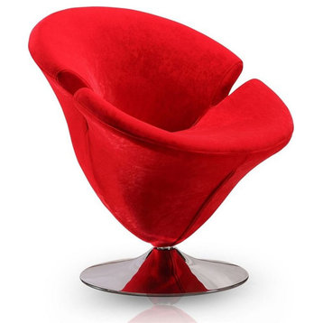 Manhattan Comfort Tulip Velvet Swivel Accent Chair in Red/Chrome