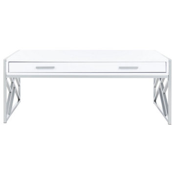Neil 2 Drawer Coffee Table, White/Silver