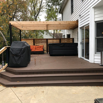 TimberTech Rustic Elm Deck with Cedar Privacy Fence, Rails, & Pergola in Cary
