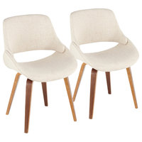 LumiSource Accent Chair, Walnut and Blue Noise, Set of 2, Walnut, Cream