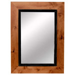 My Barnwood Frames - Over Mantel Two Tone Wood Mirror, 20"x24" - Part of the Uintah Series, this mantel mirror with two-toned wood frame has a beautifully stained cherry outer molding and narrow black inner molding that has been hand-distressed for greater rustic appeal. This unique mirror will look great in your cabin or lodge, in your formal bedroom, or above a bathroom vanity. The warmth and character of this natural wood mirror is trimmed by the black molding to give added definition to this original piece. The two toned nature of the wood makes this mirror a great addition to rooms with mixed woods. Two-toned wood framed mirror, 3.5"wide cherry-stained molding plus 1.25" inch black inset for total frame moulding width of 4.75". Viewable mirror is about 7" less than each exterior dimension as the black inset moulding covers the mirror about 1.25".  So a 30"x40" mirror size has a viewable mirror of about 23"x33" . Hangs horizontally or vertically. D-ring hanging hardware is included. Mirror sizes are listed according to exterior dimensions. Handcrafted in USA. *PLEASE NOTE: Because of the possible variances in computer monitor colors and reclaimed wood colors, your completed frame may vary slightly in color and texture from the one you see pictured here.