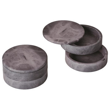 Luxe Elegant Gray Alabaster Stone Round Swivel Box Tiered, 2-Piece Set