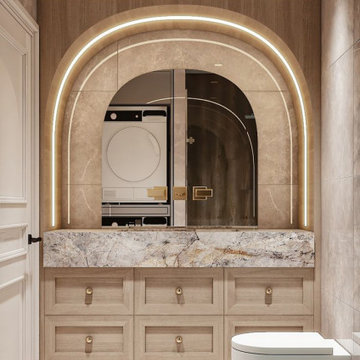 Modern Bathroom with Arched Mirror & Custom Vanity