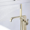 Floor Mounted Single Handle Freestanding Bathtub Faucet with Handheld Shower, Brushed Gold