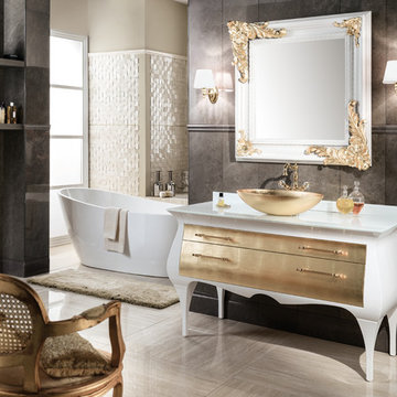 GM Luxury Rialto 55.5" Master Bathroom Vanity Gold Leaf Cabinet With Vessel Sink
