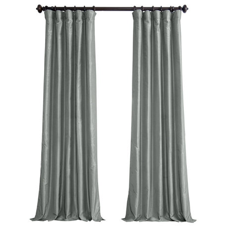 Silver Vintage Textured FauxDupioni Silk Curtain Single Panel, 50"x96"