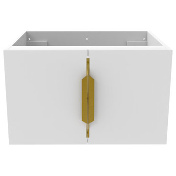 Alpine 24" Wall Mounted Bathroom Vanity, Base Only, White, Gold Handles