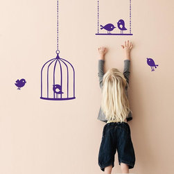 Tweeting Birds Wall Stickers - Violet - Picture Frames