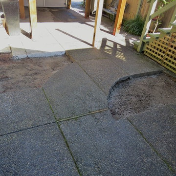 To make the courtyard seem less boxy, two curved planting beds were created.