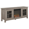 58" Fireplace TV Stand With Glass Doors, Driftwood