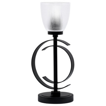 1-Light Table Lamp, Matte Black Finish, 5" Clear Ribbed Glass