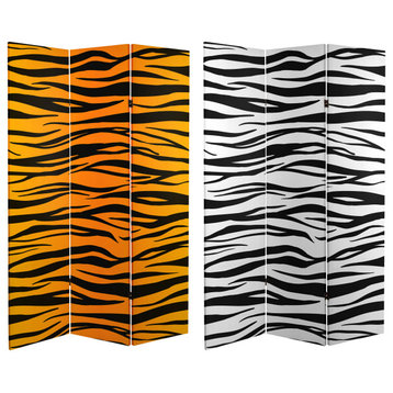6' Tall Double Sided Tiger Print Canvas Room Divider