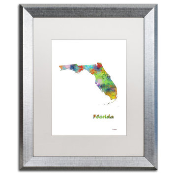 Marlene Watson 'Florida State Map-1' Art, Silver Frame, 16"x20", White Matte