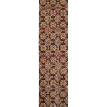 Adeline Floral Panel Traditional Area Rug, Red, 2'3"x8'