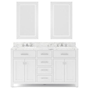 Madison Pure White Bathroom Vanity, 60", Two Mirrors, Two Faucets