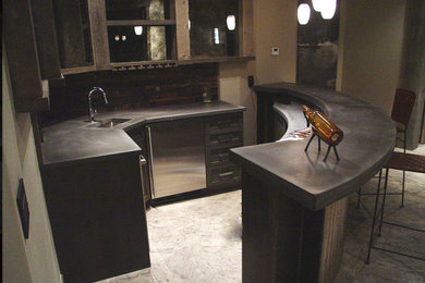 Basement bar with concrete counters
