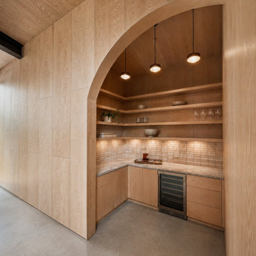 Arched White Oak Bar Nook with Wine Fridge - Bend, OR