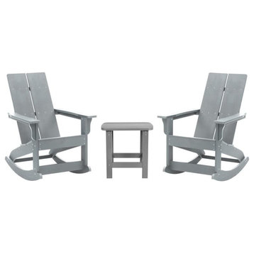 Finn Set of 2 Outdoor Rocking Adirondack Chairs With Side Table, Gray