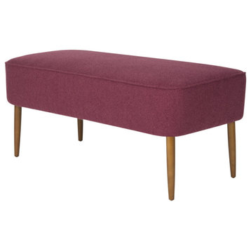 Contemporary Upholstered Bench, Birch Wood Legs With Comfortable Seat, Maroon