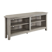 58" Transitional Wood Corner TV Stand, Gray Wash