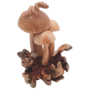 Novica Handmade Snake On Mushrooms Wood Sculpture