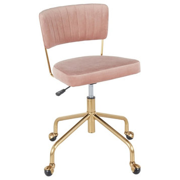 Tania Task Chair, Gold Metal, Pink Velvet