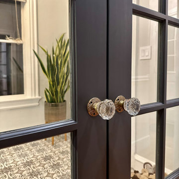 Entry to Wet Bar Room Black French Doors Providence Victorian