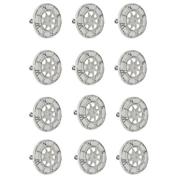 Set of 12 White Cast Iron Compass Rose Cabinet Hardware Knobs Drawer Pull Handl