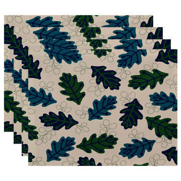 Retro Leaves Floral Print Placemat, Set of 4, Blue
