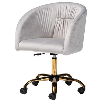 Baxton Studio Ravenna Grey Velvet Fabric and Gold Metal Swivel Office Chair