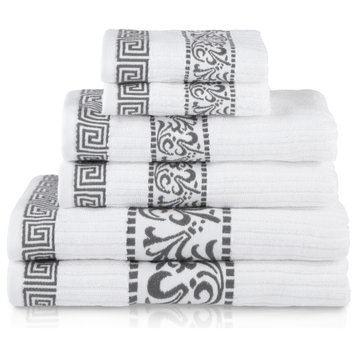 Cotton Assorted 6-Piece Modern Decorative Absorbent Towel Set, Grey