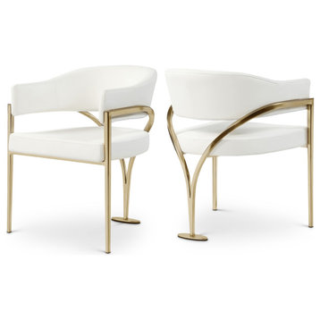 Madelyn Upholstered Dining Chair, Set of 2, Cream, Vegan Leather, Gold Finish