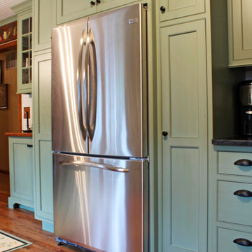 Sage Green Country Cottage Kitchen with Farmhouse Sink