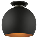 Livex Lighting - Livex Lighting 1 Light Black Semi-Flush Mount - The clean and crisp Piedmont 1-light globe flush mount makes a contemporary statement with the smooth curve of its black finish shade. A gleaming gold finish on the interior of the metal shade brings a refined touch of style. A brushed nickel finish accent completes the look.