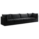 Meridian Furniture - Jacob Velvet Upholstered 4-Piece Modular Sofa, Black - Create the ideal seating arrangement for your space when you pick and choose the elements you like mostincluding this Jacob velvet modular sofa. Mix and match items in the Jacob collection to bring your living space or family room together with a personalized slant. Soft black velvet upholstery is soft and welcoming to the touch, adding a luxurious feel to everyday seating. Deep channel tufting adds to the piece's durability, and latches underneath the unit make it easy to attach to other pieces in the collection.