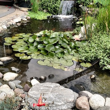 Woodbury Pond, Waterfall and Outdoor Patio Fireplace
