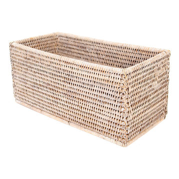 Artifacts Rattan Rectangular Everything Basket, White Wash