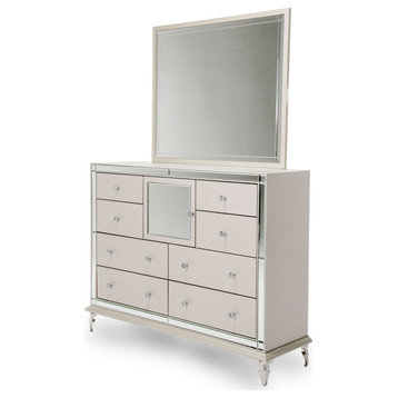 Hollywood Loft Dresser With Mirror Set - Frost